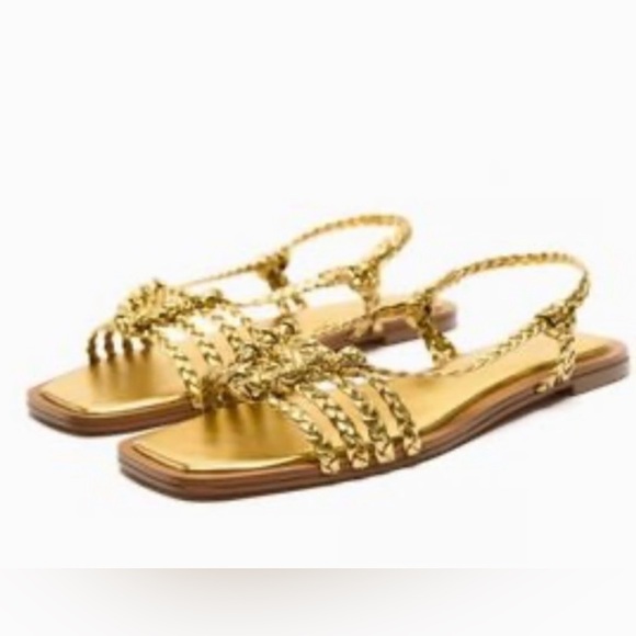 NEW without tags - ZARA Woven Gold Slingback Sandals - Size 38 - Picture 1 of 6